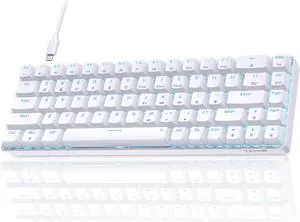 TMKB T68SE Gaming Keyboard, 60% Mechanical Keyboard, LED Backlit Ultra-Compact 68 Keys Wired Mini Keyboard with Separate Arrow/Control Keys for Windows Laptop PC Gamer Typist with Red Switch-White
