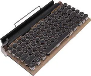 Yoidesu Retro Typewriter Mechanical Gaming Keyboard, Vintage Style Computer Keyboard with Round Keycaps, Wireless Bluetooth and Wired 2.4G, RGB Backlight, for PC Laptop Tablet Phone (Wood Color)