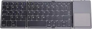 Vikye Foldable Bluetooth Keyboard, BT Folding Wireless Portable Triple Keyboard with TouchPad, USB Rechargeable Travel Keyboards (Black)