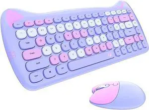 Keyboard Combo 84 Keys Membrane Keyboard Ergonomic 3-Gear Adjustable DPI Cute Appearance Purple