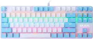 87 Keys Wired Mechanical Keyboard xed Light Mechanical Keyboard with Mechanical Blue Switch Suspension Button White+Blue