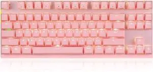 Nutriess 87 Keys Mechanical Keyboard Motospeed 87s Blue Switch Backlit Gaming wir eless Wired Rechargeable Battery Pink for Desktop Laptop