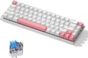 68-Key Mechanical Keyboard 68 Keys Layout FN Shortcut Full -Ghosting Backlight Multiple 0 Lighting Modes Detachable Cable Dual-Color Injection Keycaps Durabili Multi-System White & Blue axis