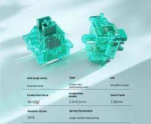 Emerald Linear Mechanical Switch, 3-Pin, 40±10gf Force, 3.3mm Travel, Long Spring Design for Mechanical Keyboards(90PCS)