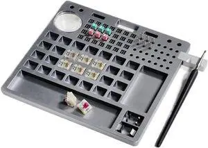 Aluminum Switch Lube Station Kit  5x5 Switch Tester Lube Board with Opener & Brush Holder, Spring Tray, for MX Switches, Kailh Gateron Cherry Compatible