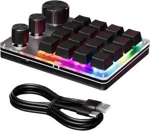 Single Handed Macro Programmable Keypad 16-Key 3 Knobs Hotswap Mechanical Gaming Keyboard for Office Gaming Keyboard