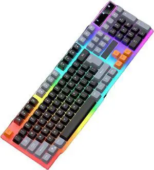 SPONGL Breathing Backlits Gaming Keyboard 104Keys, Ergonomic USB Wire Keyboard USB Cable for PC Wire Connection Keyboard