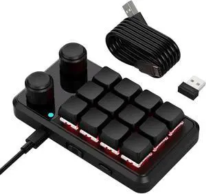 SPONGL Mini Keyboards,Programmable 12 Mechanical Gaming Keypad with RGBs Backlights and Two Knobs, Wireless & USB C