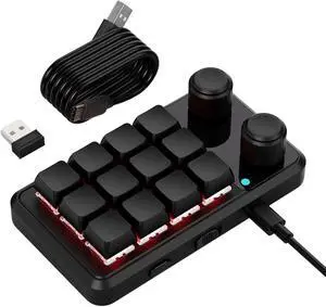 12 Key Mechanical Macros Pad with RGBs Illuminations Twin Rotarys Knobs for Gaming and Productivity