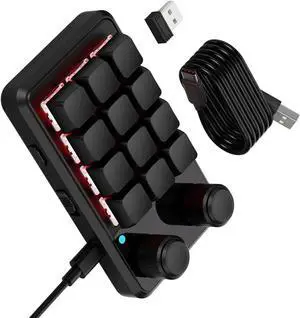 Customizable Macros Keyboards with 12 Key RGBs Lighting Two Control Knobs Receiver & USB C Cable