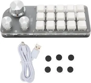 Programmable Mini Keypad, 15 Keys 3 Knobs, Blue Switch Mechanical Style, Memory Function, Sturdy ABS Material, for Gaming Office Media