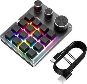 Single Handed Macro Programmable Keypad 16-Key 3 Knobs Hotswap Mechanical Gaming Keyboard for Office