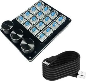 STBQHG Portable 16Key Macro Keypad with Programmable Dials for Advanced Gaming Controls and Multimedia Management Keyboards