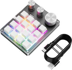 baojielai Single Handed Macro Programmable Keypad 16-Key 3 Knobs Hotswap Mechanical Gaming Keyboard for Office