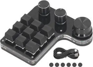 9 Key Mini Wired Mechanical Keypad with 3 Control Knobs Programmable Macro Keypad Customizable Red Switch RGB LED USB C Connection Gaming Keyboard