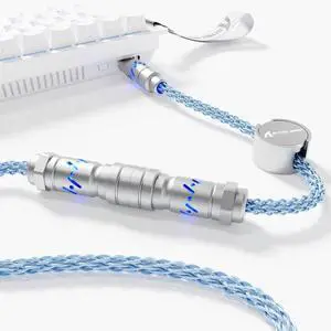 ATTACK SHARK C07 Custom Braided Aviator Cable with Light Up RGB,5-Pin Aviation Connector, USB-A to Type-C,Detachable CNC Magnetic Nameplate for Charging Phones 8KHZ Magnetic Keyboard X65 X68 HE(Blue)