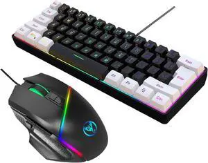 LED Wire Keyboard Set 61Key Keyboard 8Button Ergonomic Keyboard for Office School Study Plugs and Play