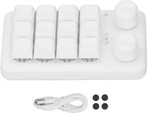 Lybunair 12 Key Mechanical Keyboard with 2 Knobs, 3 Modes, Programmable Blue Switch Keypad for Gaming, Office, Music - White