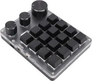 Mechanical Keyboard, BT 2.4G Wired 16 Keys Keypad LED Backlit with 3 Knobs, 3 Modes Compact Customizable Keyboards for Laptop PC Desktop, Red Switch (Black)