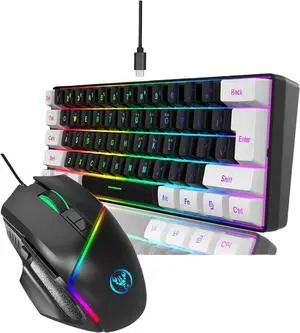 GMBYLBY LED Wire Keyboard Set 61Key Keyboard 8Button Ergonomic Keyboard for Office School Study Plugs and Play