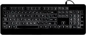 Wired Large Print Keyboard White Bold Jumbo Letters Silent Backlit Keyboard with Oversized Characters 104 Keys for The Elder and People with Bad Eye Sight and Vision Ailment
