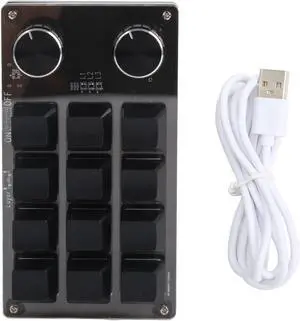 Programmable Macro Keyboard with RGB 12 Keys Mini Keypad for Office Games Music Media Customizable DIY Functions with Knobs Plug and Play USB Interface Durably Blue Swi