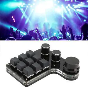 RGB Backlit Mini Gaming Keypad 9 Key 3 Knob Blue Switch Programmable Suitable for Office Games Music Media Industrial Control Laboratory Production Line Testing Mini Keypad