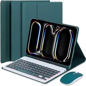 EHLCYS Keyboard Case for iPad 10.2-inch 9th/8th/7th Generation/iPad Air 10.5-inch (3rd Gen)/iPad Pro 10.5-inch, 7-Color Backlight Detachable Bluetooth Keyboard with Pen Holder and Mouse,Green