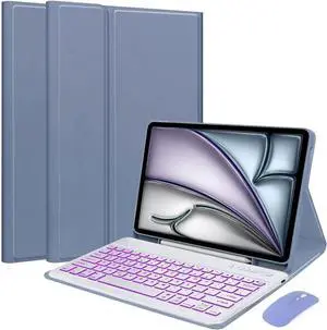 EHLCYS Keyboard Case for iPad Air 11-inch (M3/M2 7th/6th Gen), iPad Air 5th/4th Gen 10.9-inch, 7-Color Backlit Detachable Bluetooth Keyboard, Ultra-Thin Case with Pen Holder and Mouse,Purple
