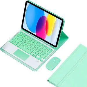 EHLCYS Keyboard Case for iPad (A16) 11th Gen 11-inch 2025/iPad 10th Gen 10.9-inch, Smart Touchpad Detachable 7-Color Backlit Bluetooth Keyboard, Ultra-Thin Case with Pen Holder and Mouse,Mint Green