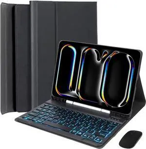 EHLCYS Keyboard Case for iPad 9.7" 2018 (6th Generation) 2017 (5th Generation) iPad Pro 9.7 iPad Air 2 & 1, 7-Color Backlight Detachable Bluetooth Keyboard with Pen Holder and Mouse,Black