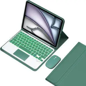 EHLCYS Keyboard Case for iPad Air 13 inch (M3 2025/M2 2024), Smart Touchpad Detachable 7-Color Backlight Wireless Bluetooth Keyboard, Ultra-Thin Case with Pen Holder and Mouse,Green