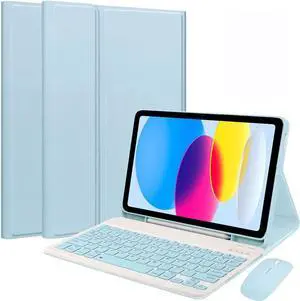 EHLCYS Keyboard Case for iPad (A16) 11th Generation 11 inch 2025/iPad 10th Generation 10.9 inch, Detachable Wireless Bluetooth Keyboard, Ultra-Thin Folio Case with Pen Holder and Mouse,Blue
