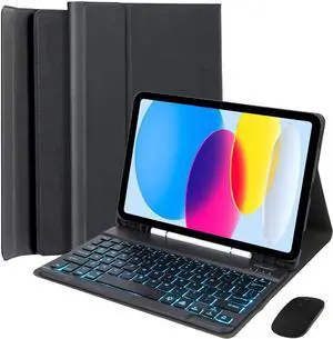 EHLCYS Keyboard Case for iPad (A16) 11th Generation 11 inch 2025/iPad 10th Generation 10.9 inch, Detachable 7-Color Backlit Bluetooth Keyboard, Ultra-Thin Case with Pen Holder and Mouse,Black