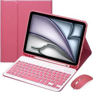 EHLCYS Keyboard Case for iPad Air 11-inch (7th/6th Gen M3/M2 2025/2024), iPad Air 5th/4th Gen (10.9-inch 2022/2020), Detachable Bluetooth Keyboard, Ultra-Thin Case with Pen Holder & Mouse,Red