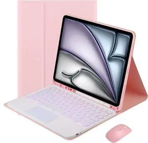 EHLCYS Keyboard Case for iPad Pro 13-inch (M4, 2024), Smart Touchpad Detachable 7-Color Backlight Wireless Bluetooth Keyboard, Ultra-Thin Case with Pen Holder and Mouse,Pink