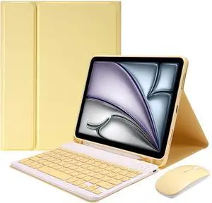 EHLCYS Keyboard Case for iPad Air 11-inch (7th/6th Gen M3/M2 2025/2024), iPad Air 5th/4th Gen (10.9-inch 2022/2020), Detachable Bluetooth Keyboard, Ultra-Thin Case with Pen Holder & Mouse,Yellow