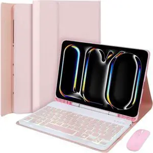 EHLCYS Keyboard Case for iPad 9.7" 2018 (6th Generation) 2017 (5th Generation) iPad Pro 9.7 iPad Air 2 & 1, 7-Color Backlight Detachable Bluetooth Keyboard with Pen Holder and Mouse,Pink