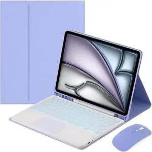 EHLCYS Keyboard Case for iPad Pro 12.9-inch 6th/5th/4th/3th Generation (2022/2021/2020/2018) Smart Touchpad, Detachable 7-Color Backlit Bluetooth Keyboard with Pen Holder and Mouse,Purple