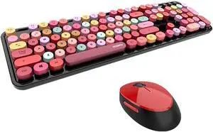 SINRAOEE 2.4G Wireless Keyboard Set with Circular Suspension Key Cap, xed Color for PC Laptop, Office Use, Black