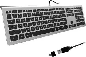 B.FRIENDIT Backlit Wired USB Keyboard, Comfortable Quiet, Low Profile Flat Chocolate/Scissor Keys, Durable Ultra-Slim for MacBook Pro/Air, iMac, Mac mini , Laptop - Silver Grey