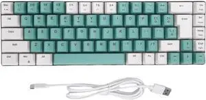 CHEOTIME Wired Keyboard, 68 Key RGB Mechanical Wired Keyboard Compact 60 Percent with Backlit Lighting for PC Laptop Gamers Typists Travel (White Green Color Block)