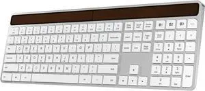 Sequin XQT Solar Bluetooth Keyboard, Wireless Keyboard with Solar & Indoor Light Charging, Full Size, 3-Device Connectivity, Silent Scissor Keys, Numeric Keypad for Office/Home/Mac/Windows,Silvery
