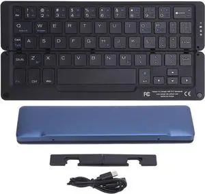 58 Keys Foldable BT Keyboard, 8.8in Lightweight Travel Rechargeable Quiet Pocket Keyboard with Magnetic Stand for PC Android HMS 8h Continuous Use Time for Tablet Phone (Blue)