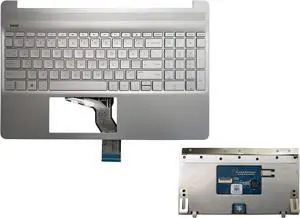 Laptop US Keyboard Compatible for HP 15T-DY100 15T-DY200 15-DY1027OD 15-DY1074NR 15-DY1036NR 15-DY2000 15-DY2073DX 15-DY2046ms 15-DY2XXX No Backlit Silver Palmrest Upper Cover and TouchPad