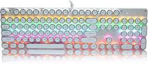 Mechanical Gaming Keyboard, USB Wired Keyboard with Retro Round Cap Computer Keyboard for PC Mechanical Gaming Keyboard, USB Wired Keyboard with Retro Round Cap Computer Keyboard for PC