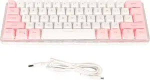 Keyboard Gaming, Mechanical Keyboard Pink UV Coated Keycaps and Injection Molded Engraved Abs Keycaps are Designed with Characters That Never Fade for Business Travel Gaming Office (Pink White)