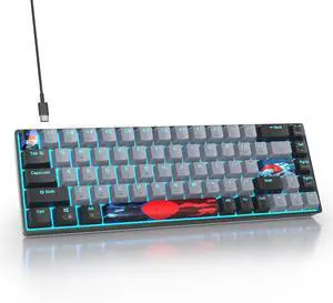 surmen 60% Wired Mechanical Gaming Keyboard, 68 Keys Backlit Ultra-Compact Mini Office Keyboard 60 Percent with Linear Red Switch for PC/Mac Gamer, Typist (68 Dolch)