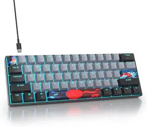 surmen 60% Wired Mechanical Gaming Keyboard, 61 Keys Backlit Ultra-Compact Mini Office Keyboard with Red Switch for PC/Mac Gamer, Typist (61 Dolch)