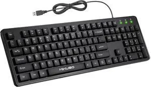 MIKUSO Wired Computer Keyboard Character anti fading,Corded Low-Profile, 12 Multimedia Hotkeys,1.6m Cable USB Interface Plug and Play Suitable for Computers, Laptop and PC,Full-Size,Number Pad, Office